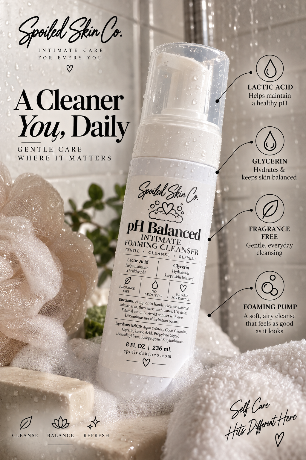 pH Balanced Intimate Foaming Cleanser (8oz)